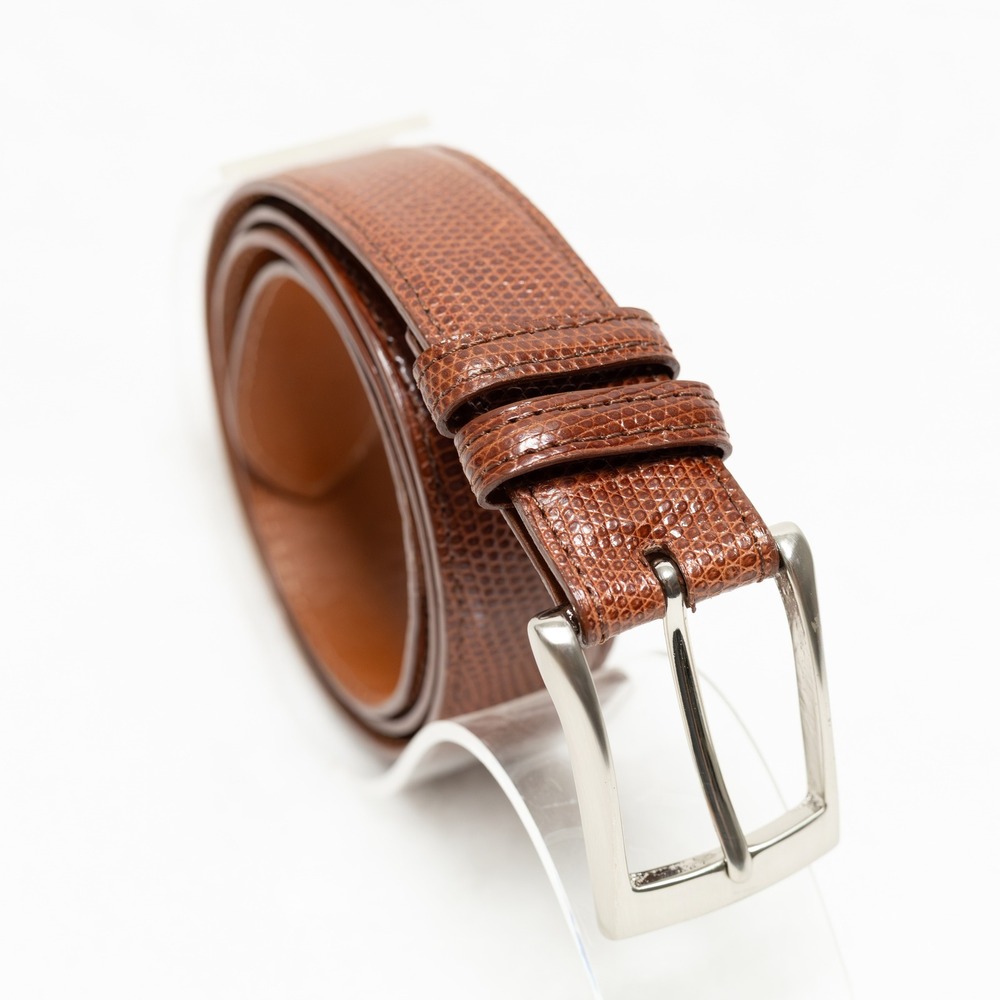 Q CLOTHIER Genuine Lizard Skin Leather Belt Heritage Preppy Brown USA Made Sz 36